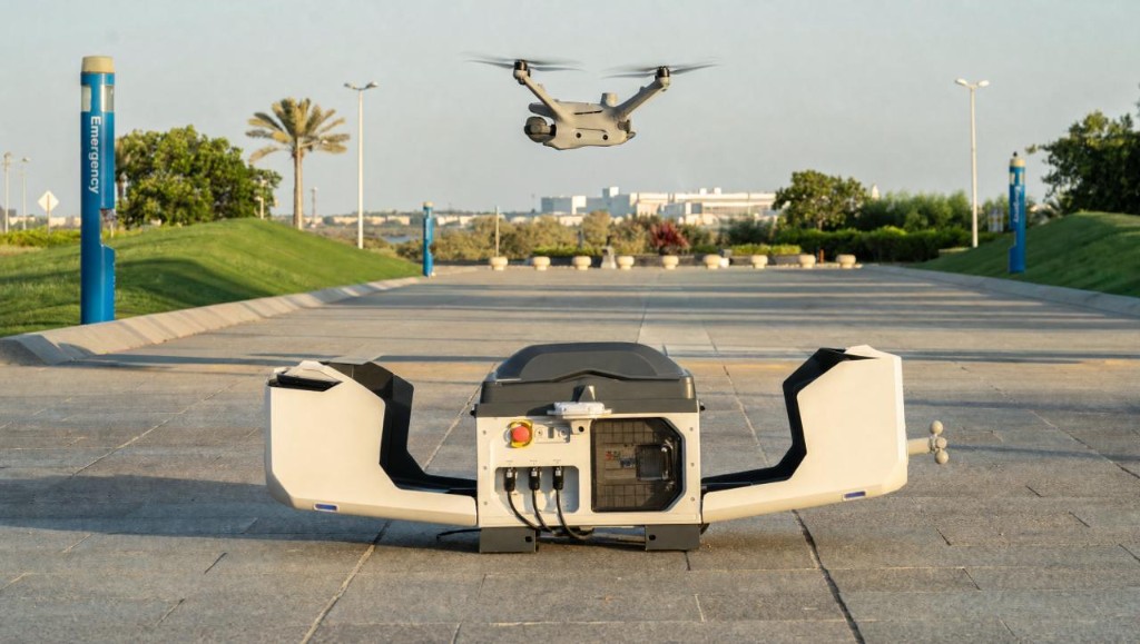DJI Dock on site with a drone in flight